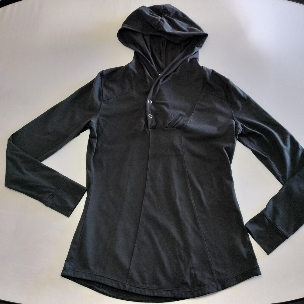Athleta Magenta Pullover Hooded Black Sweatshirt Womens  Small Workout Athletic